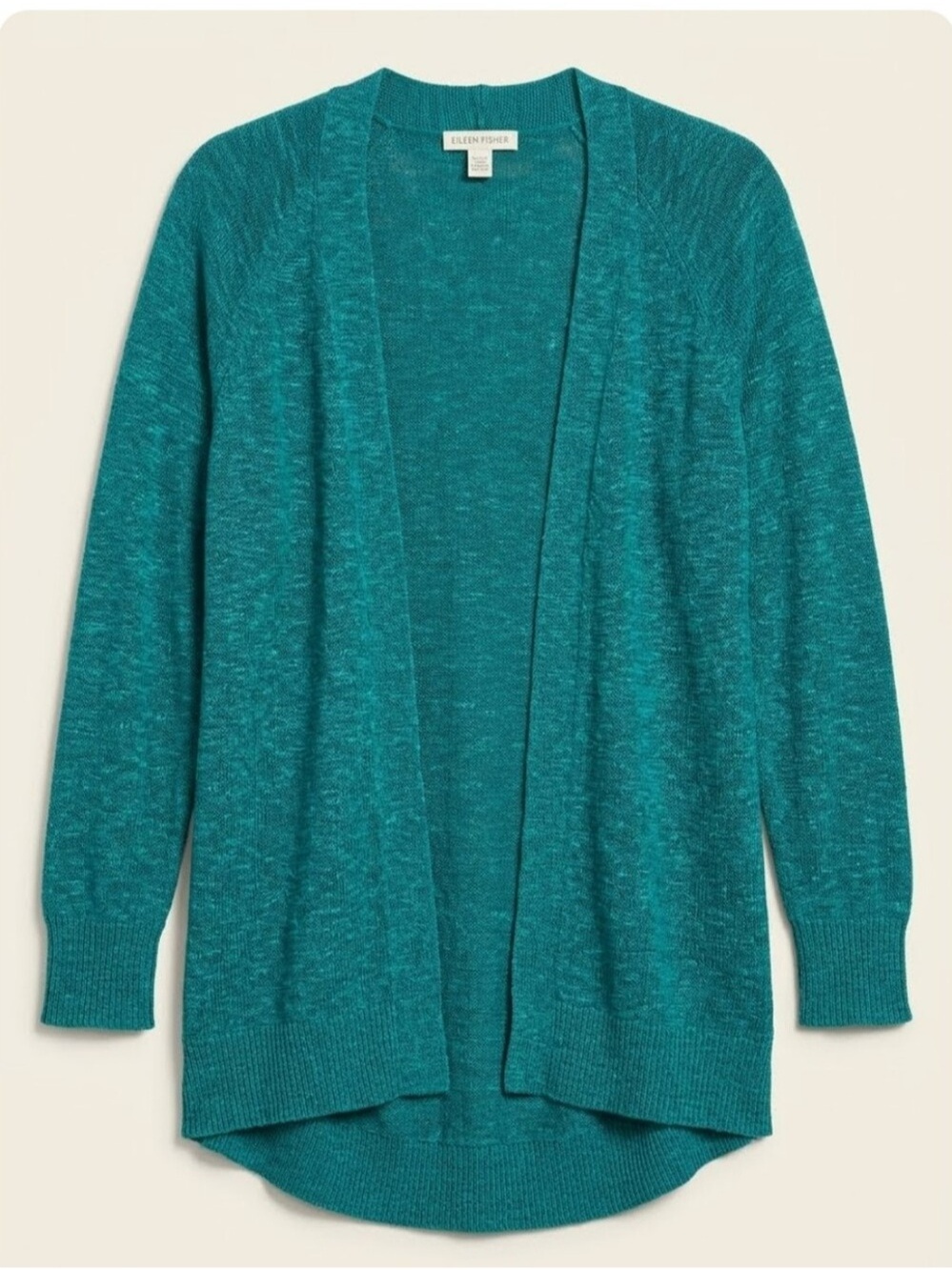 EILEEN FISHER | Organic Linen Cotton Open Front Cardigan Teal Green Sz XS